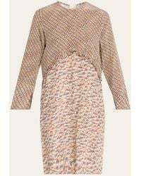 Marni - Mixed-Print Silk Long-Sleeve Empire Shift Dress - Lyst