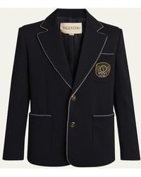 Valentino Garavani - Single Breasted Wool Jacket With Logo Patch - Lyst