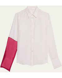 Helmut Lang - Combo Button-front Silk Shirt - Lyst