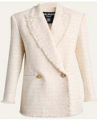 Balmain - Tweed Double-Breasted Blazer Jacket - Lyst