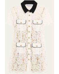 Self-Portrait - Floral Lace Mini Shirtdress - Lyst