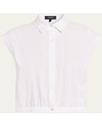 Theory - Cropped Elasticated-Waist Button-Front Shirt - Lyst