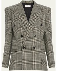 Saint Laurent - Prince Of Wales Oversized Blazer Jacket - Lyst