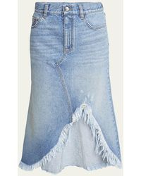 Chloé - Frayed Side-slit Recycled Denim Midi Skirt - Lyst