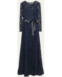 Teri Jon - Long-sleeve A-line Floral Lace Gown - Lyst