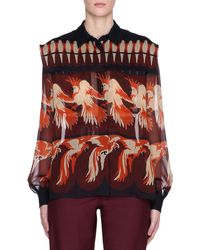 Fendi Bird-print Long-sleeve Silk Georgette Blouse - Multicolour