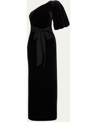 Cara Cara - Lucia Bubble-sleeve Tie-sash Long Velvet Dress - Lyst