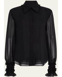 Lafayette 148 New York - Ruffle-Trim Silk Blouse - Lyst