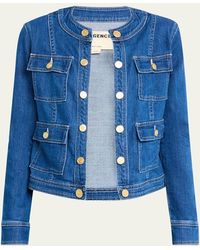 L'Agence - Yari Faded Collarless Denim Jacket - Lyst