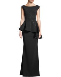 La Petite Robe Di Chiara Boni Etheline Beaded Cap-sleeve Asymmetric Peplum-waist Trumpet Evening Gown - Black