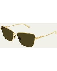 Bottega Veneta - Rectangle Golden Metal Sunglasses - Lyst