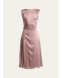 Lanvin - Sleeveless Satin Butttoned Wrap Midi Dress - Lyst