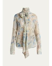 McQueen - Floral Tieneck Silk Blouse - Lyst