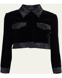 Giorgio Armani - Velvet Crop Jacket With Crystal Detail - Lyst