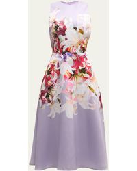 Teri Jon - Sleeveless Floral-print Gazar Midi Dress - Lyst