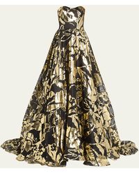Pamella Roland - Metallic Floral Strapless Fil Coupe Gown - Lyst