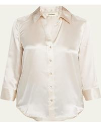L'Agence - Dani Silk Satin 3/4-Sleeve Button-Down Blouse - Lyst