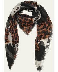Saint Laurent - Baby Cat Mixed-print Wool Square Scarf - Lyst