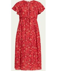 Ulla Johnson - Mikaela Flutter-Sleeve Midi Dress - Lyst