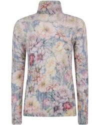 Twinset - Turtleneck Sweater Floral "Flowers Blu" - Lyst