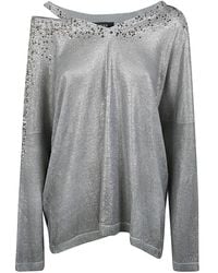 Avant Toi - Linen Cotton V-neck Pullover With Lamination And Strass - Lyst