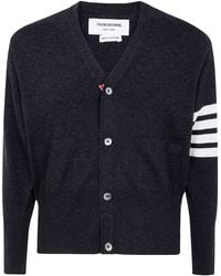 Thom Browne - Classic Short V Neck Cardigan With Bar Stripe - Lyst