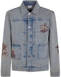 Drole de Monsieur - "Brodée Fleurs" Dusty Denim Jacket - Lyst