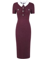 Self-Portrait - Midi Dress Textured Knit - Lyst