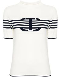 Twin Set - Short Sleeves High Neck Striped Sweater With Logo - Lyst
