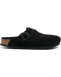 Birkenstock - 'Boston' Shearling Suede Leather Slippers - Lyst