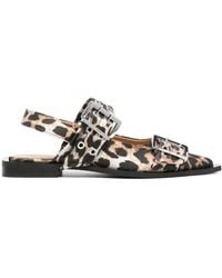 Ganni - Leopard Print Slingback Ballets - Lyst