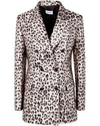 P.A.R.O.S.H. - Double-Breasted Leopard Print Blazer With Textured Finish - Lyst