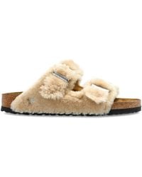 Birkenstock - Arizona Shearling Rivet Logo Slides - Lyst