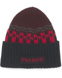 Marni - Wool Beanie With Geometric Motif - Lyst