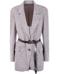 Brunello Cucinelli - Belted Single Breasted Jacket - Lyst