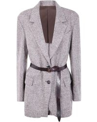Brunello Cucinelli - Belted Single Breasted Jacket - Lyst