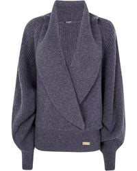 Balmain - Batwing Open Neck Ribbed Knit Pull - Lyst