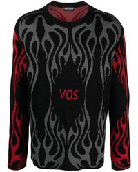 Vision Of Super - Black Jumper With Red And Grey Jacquard Logo And Flames - Lyst