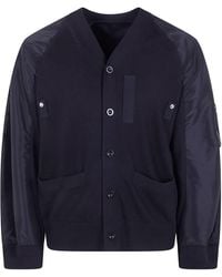 Sacai - Nylon Twill X Knit Cardigan - Lyst