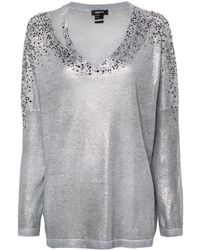 Avant Toi - Linen Cotton V-Neck Pullover With Lamination And Strass - Lyst