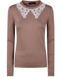 Fabiana Filippi - Long Sleeve T-Shirt With Macrame' Lace Collar - Lyst