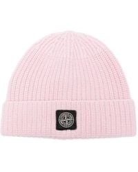 Stone Island - Light Wool Knitted Beanie With Compass Patch - Lyst