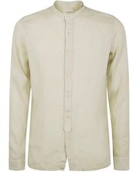 Tintoria Mattei 954 Linen Korean Neck Shirt in Blue for Men