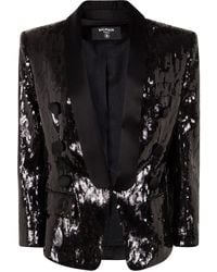 Balmain - V-Neck Glitter Satin Tailored Jacket - Lyst
