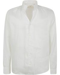 Tシャツ・カットソー TINTORIA MATTEI LINEN KOREAN NECK SHIRT Tintoria Mattei 954 Linen Korean Neck Shirt in Blue for Men