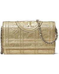 Tory Burch - Fleming Soft Metallic Square Quilt Chain Wallet Accessories - Lyst