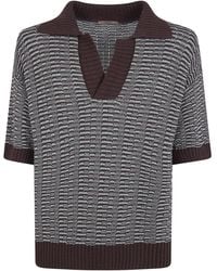 Nuur - Two Tone Striped Short Sleeved Polo Neck T-Shirt - Lyst