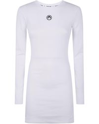Marine Serre - "Moon" Logo Ribbed Jersey Long Sleeves Mini Crewneck Dres - Lyst