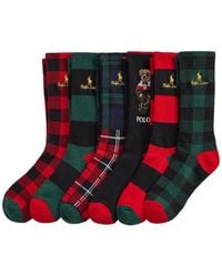 Polo Ralph Lauren - Lot De Six Paires De Chaussettes En Coton À Carreaux Et Logo Polo Bear - Lyst