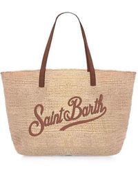 MC2 Saint Barth - Leather-Embroidered Raffia Shoulder Bag - Lyst